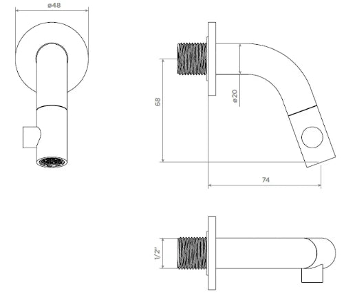 Clou Kaldur robinet eau froide mural - bec 74 mm - noir mat