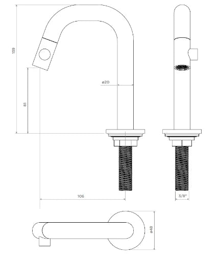 Clou Kaldur robinet eau froide - bec 106 mm - noir mat