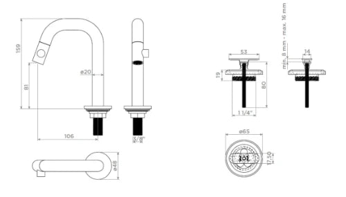 Clou Kaldur set de robinet - noir mat (composé de robinet eau froide - bouchon de vidange - siphon Minisuk) - prix par set
