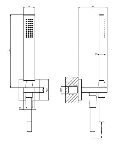 Gessi Rettangolo set de douche chromé a/douche à main,raccordement,porte douche et tuyau