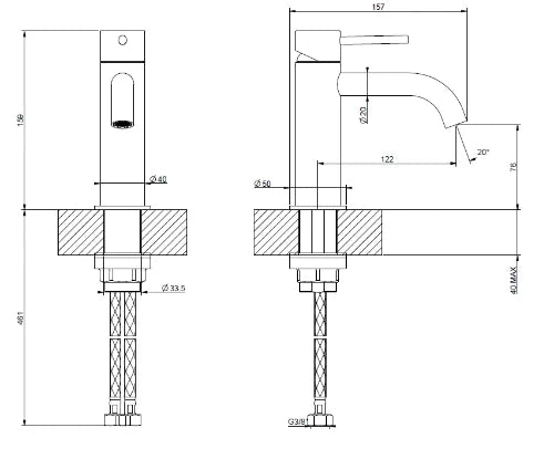 Gessi Flessa Mitigeur lavabo, sans vidage, avec flexibles de raccordement. Black Metal Brossé PVD