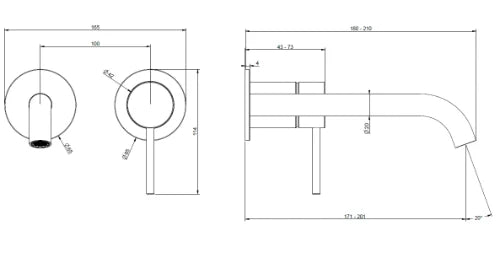 Gessi Gessi316 mitigeur lavabo mural sans vidage set de finition - Steel Brushed