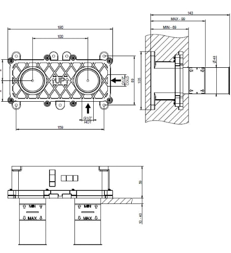 Gessi Flessa partie encastrée pour mitigeur lavabo encastré pour montage mural. Acier brossé