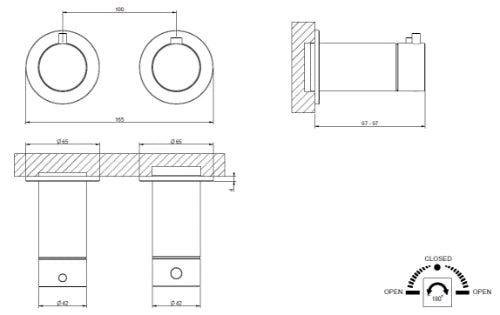 Gessi Gessi316 mitigeur thermostatique mural 2 sorties set de finition - Steel Brushed