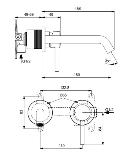 Ideal Standard Ceraline mitigeur mural pour lavabo, bec 204 mm, kit 2, pour A1313NU - Silk black