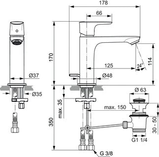 Ideal Standard Connect Air mitigeur lavabo Grande avec vidage 5l/min chromé