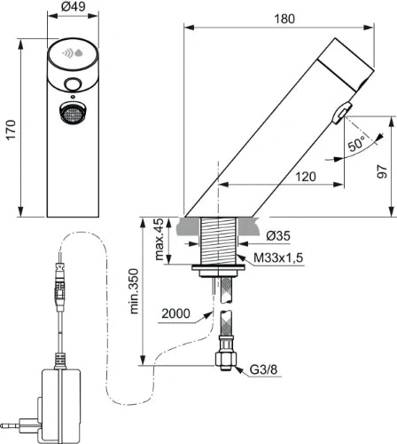 Ideal Standard SensorFlow robinet lavabo électronique (sur secteur 230V) - chromé
