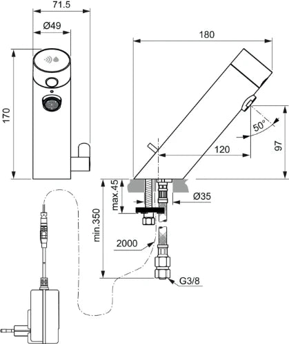 Ideal Standard SensorFlow Mitigeur de lavabo électronique (secteur 230V) - chromé