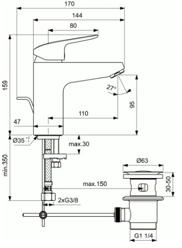 Ideal Standard Ceraflex mitigeur lavabo GRANDE avec vidage métallique 5l/min chromé