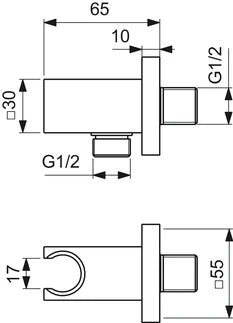 Ideal Standard IdealRain support pour douchette avec coude intégré mural carré - look inox