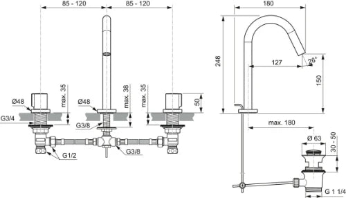 Ideal Standard Joy mitigeur lavabo 3-trous avec vidage métallique 5l/min - chromé