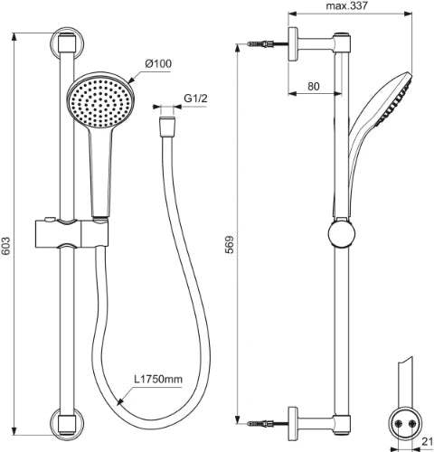 Ideal Standard IdealRain set de douche 600 mm avec douchette 100 mm avec 1 fonction, 8l/min - Silk black
