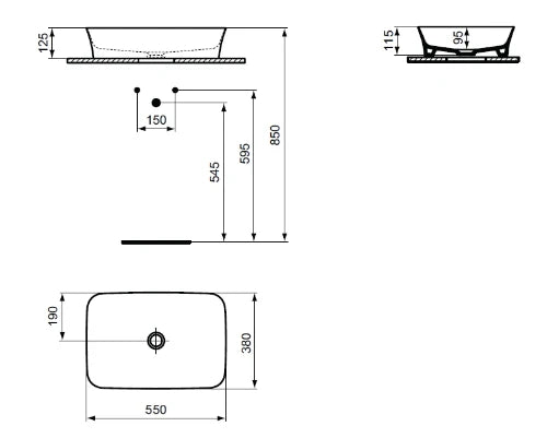 Ideal Standard Ipalyss lavabo à poser 550 x 380 mm - blanc mat - sans trou de robinet - sans trop-plein