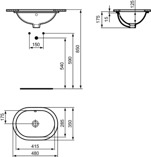 Ideal Standard Connect lavabo sous plan ovale 480 x 350 mm - blanc - sans trou de robinet - avec trop-plein