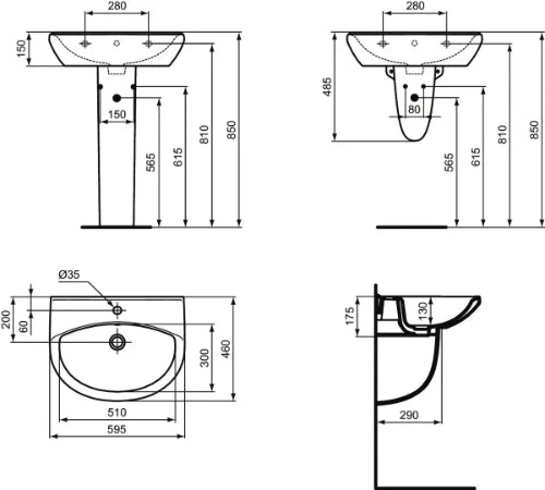 Ideal Standard Alpha lavabo 600 x 460 mm - blanc - avec trou de robinet - avec trop-plein