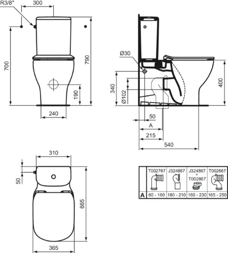 Ideal Standard Tesi cuvette à poser Aquabtiroir sortie H - blanc - L360xD660 mm
