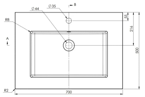 Procasa Quadra table vasque marbre de synthèse avec 1 vasque 700 x 500 mm - blanc