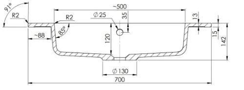 Procasa Quadra table vasque marbre de synthèse avec 1 vasque 700 x 500 mm - blanc