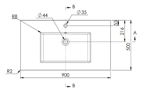 Procasa Quadra table vasque marbre de synthèse avec 1 vasque centrale 900 x 500 mm - blanc mat