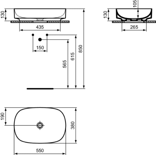 Ideal Standard Linda-X lavabo à poser 550 x 380 mm - blanc mat - sans trou de robinet - sans trop-plein