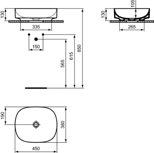 Ideal Standard Linda-X lavabo à poser 450 x 380 mm - blanc mat - sans trou de robinet - sans trop-plein