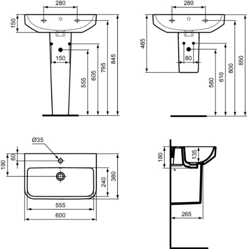 Ideal Standard i.life S lavabo 600 x 380 mm - blanc - avec trou de robinet - avec trop-plein
