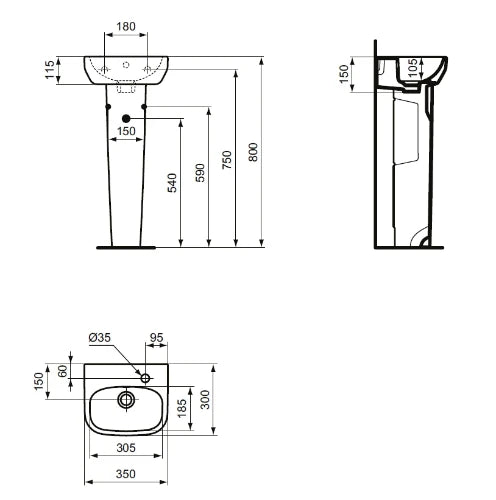 Ideal Standard i.life A lave-mains 350 x 300 mm - blanc - avec trou de robinet droite - avec trop-plein - dans un emballage à emporter