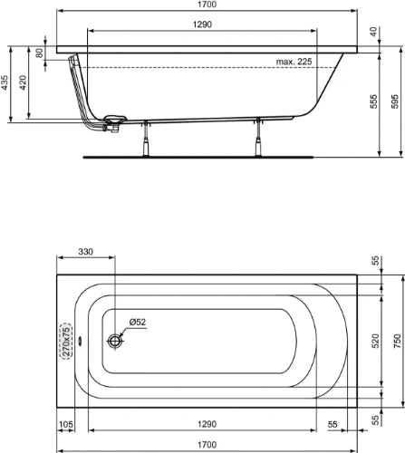 Ideal Standard Simplicity baignoire 1700 x 750 mm - acryl - blanc brillant