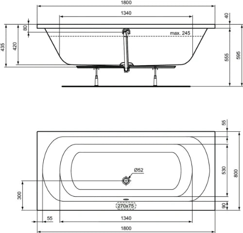 Ideal Standard Simplicity baignoire duo 1800 x 800 mm - Glossy white