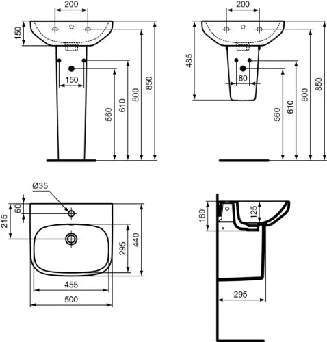 Ideal Standard i.life A lavabo 500 x 440 mm - blanc - avec trou de robinet - avec trop-plein