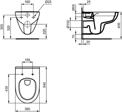 Ideal Standard i.life A cuvette suspendue D-shape Rimless+ sans bride - Glossy White