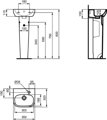Ideal Standard i.life A lave-mains 350 x 300 mm - blanc - avec trou de robinet droite - avec trop-plein