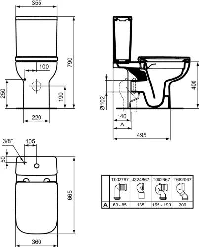 Ideal Standard i.life A cuvette à poser rectangulaire Rimless+ sans bride - sortie H/PK - Glossy White