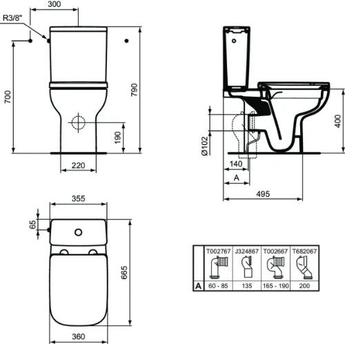 Ideal Standard i.life B réservoir de chasse - blanc Glossy - raccordement latéral - pour combinaison avec fonction bidet