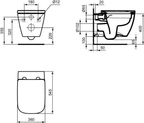 Ideal Standard i.life B cuvette suspendue PACK Rimless+ (cuvette suspendue fixations cachées + abattant wrapover softclose) sans bride - Glossy White