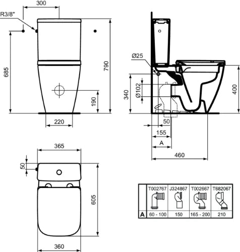Ideal Standard i.life S cuvette à poser compact Rimless+ sans bride Back to Wall - sortie H/PK - Glossy White