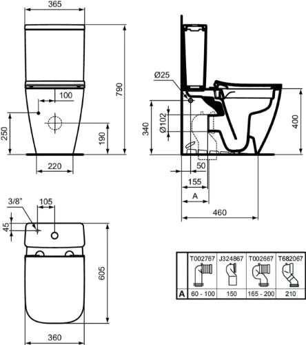 Ideal Standard i.life S cuvette à poser compact Rimless+ sans bride Back to Wall - sortie H/PK - Glossy White