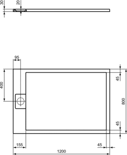 Ideal Standard Ultra Flat S i.life tub de douche 1200 x 800 x 30 mm - Pure White