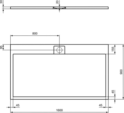 Ideal Standard Ultra Flat S i.life tub de douche 1600 x 900 x 30 mm - Pure White