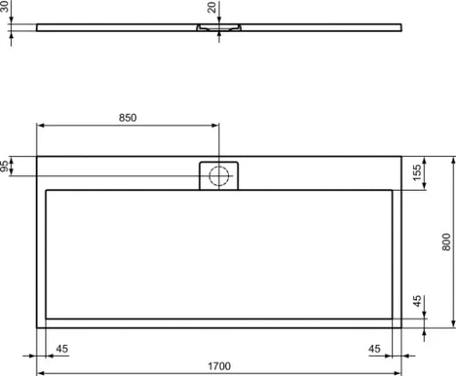 Ideal Standard Ultra Flat S i.life tub de douche 1700 x 800 x 30 mm - Pure White