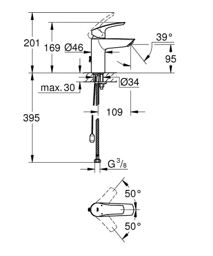 Grohe Eurosmart 2021 mitigeur lavabo avec chainette - chromé