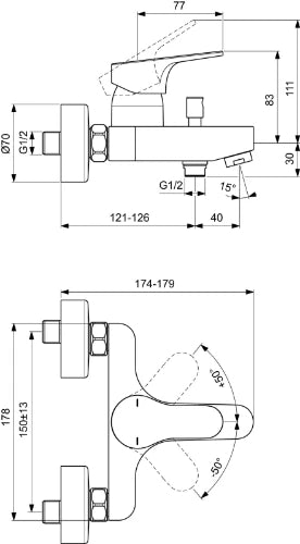 Ideal Standard Cerabase Mitigeur bain/douche - chromé