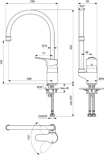 Ideal Standard Cerabase kitchen Mitigeur cuisine avec bec haut sans  vidage 5l/min - chromé