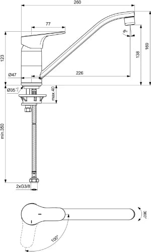 Ideal Standard Cerabase kitchen Mitigeur cuisine avec BlueStart Technology - chromé
