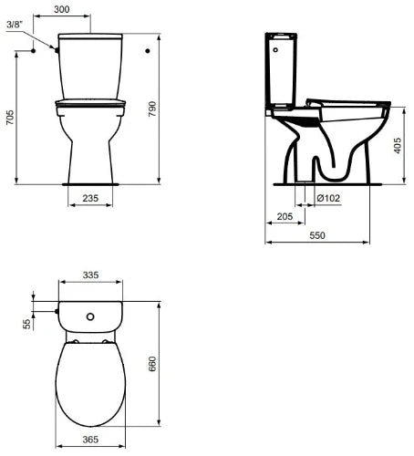 Procasa Alpha cuvette à poser 365 x 660 mm - blanc - sortie C/AO  - fixation inclus