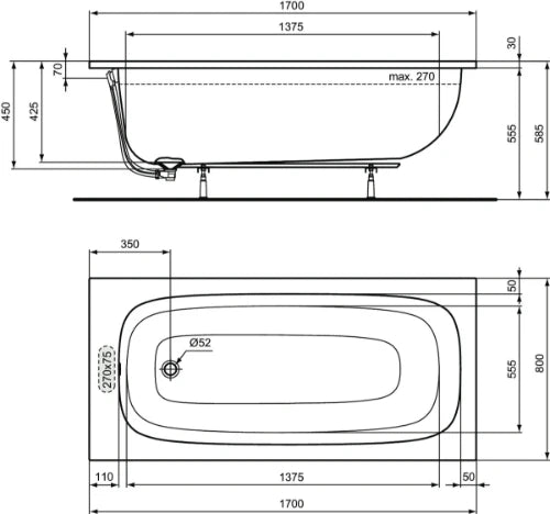 Ideal Standard i.life baignoire 1700 x 800 mm - Glossy white