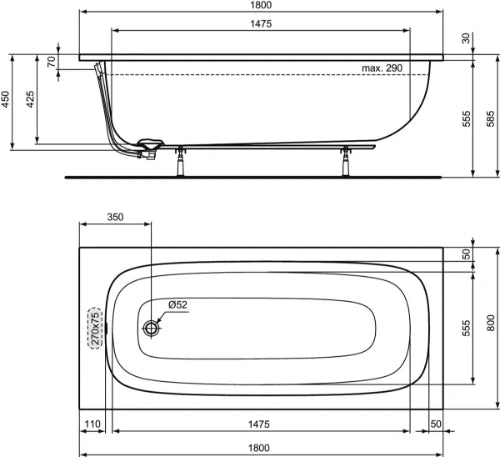 Ideal Standard i.life Baignoire à encastrer 1800x800 mm - Glossy white