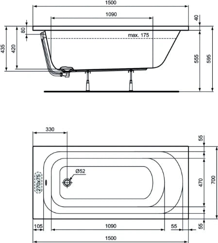 Ideal Standard Simplicity Baignoire 1500x700 mm - Glossy white