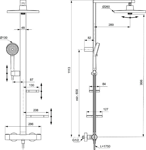Ideal Standard Alu+ robinet thermostatique set de douche - douche de tête 260 mm - douchette 100 mm - silver