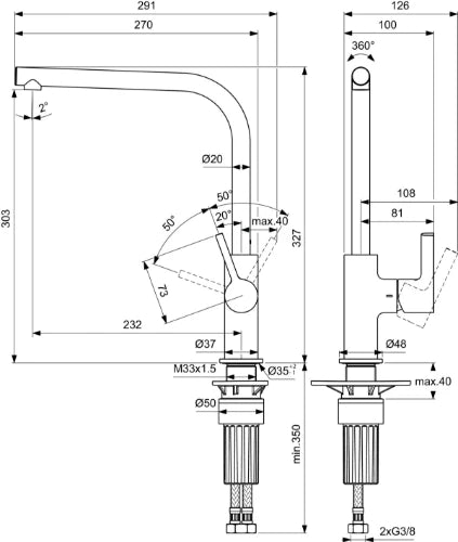 Ideal Standard Gusto mitigeur cuisine bec tube L - chromé